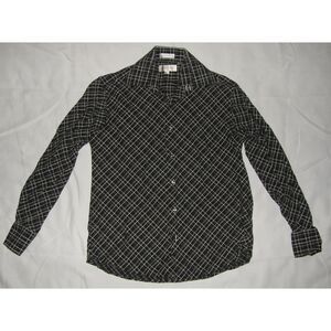 Mens Sz Small Black & White Plaid Button Up Long Sleeve Cotton Shirt LINEA DOME